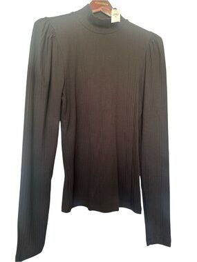GAP Black Ribbed Mock Neck Long Sleeve Top